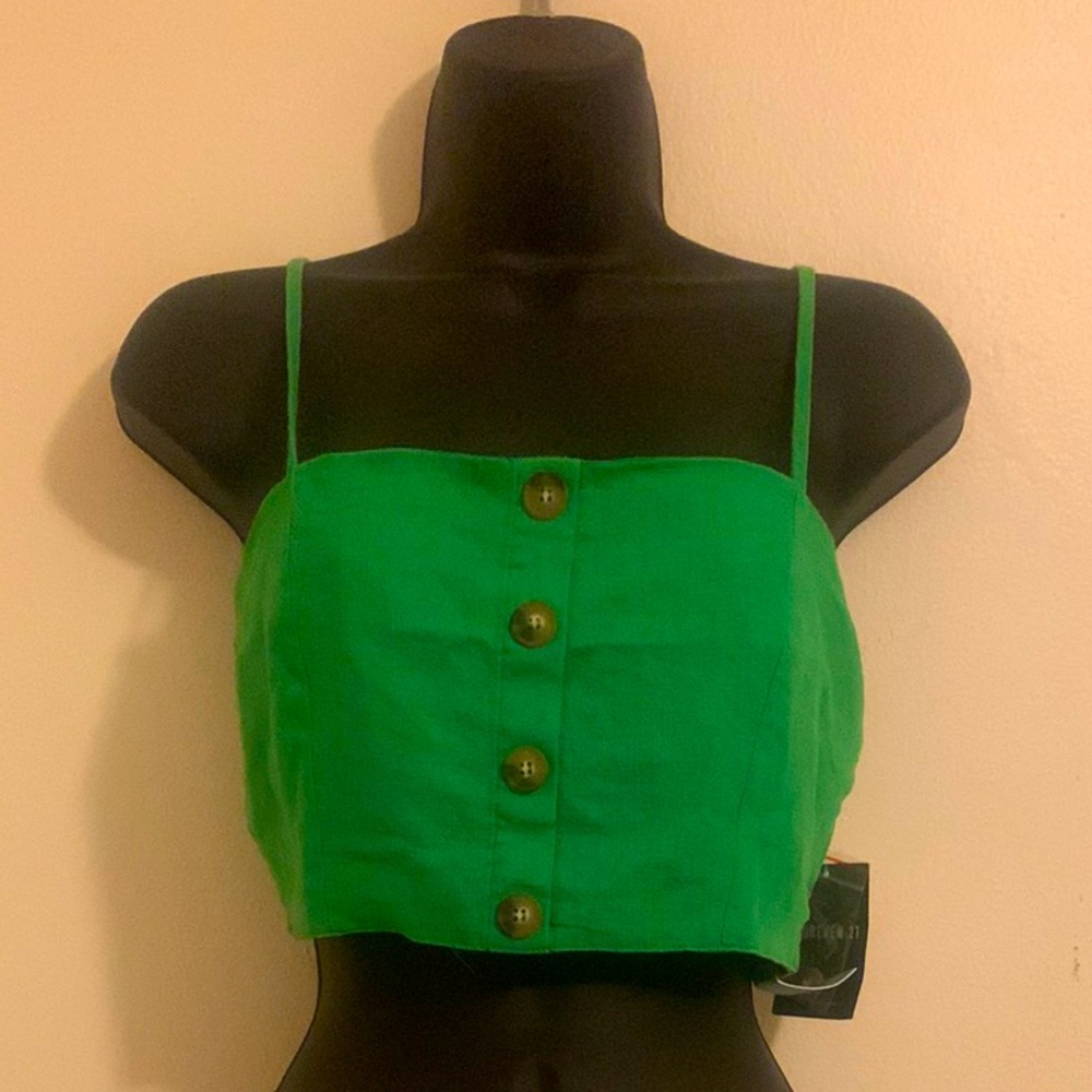Green Button Up Knit Crop top